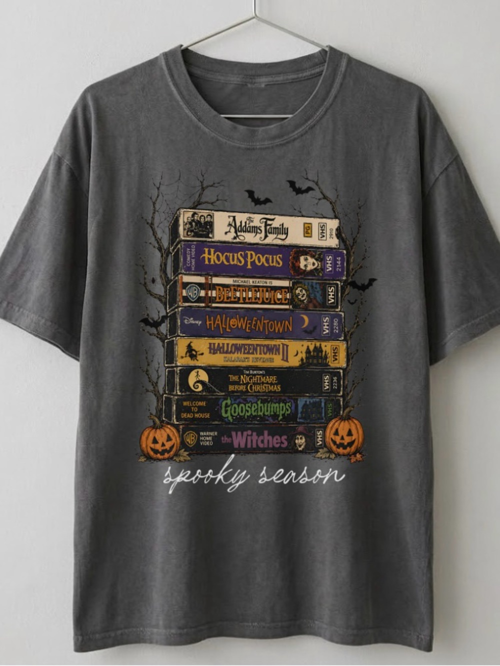 Halloween VHS Tapes Stack Retro 90s Spooky Season Graphic Tee - Comfort Colors